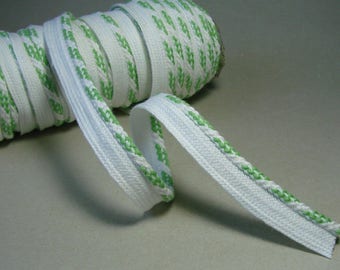 Ruban passepoil coton  blanc et vert 12 mm vendu par longueur multiple de 4 mètres créations couture