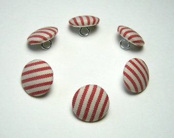 Boutons ronds tissu rayé 13,5 mm rouge et blanc à patte vendus par lot de 12 créations couture