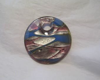 Pendentif, grosse perle ronde, verre, 50 mm, bleu, argent, vieux rose, création, fabrication bijoux, décoration.