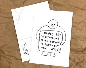 Thanks for Inviting Me! A6 Illustrated Postcard