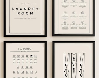 Laundry Room Art Prints Set – Stain Removal & Symbol Guides (Digital Download)