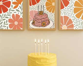 Flower Birthday Decor Prints: Pink Celebration Art (Digital Files)