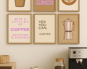 Coffee Wall Art Print Set: Modern Cafe Decor, Espresso & Funny Quotes (Digital Download)