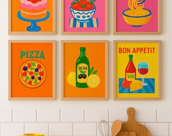 Colorful Food Pop Art Print Set of 17: Kitchen Gallery Wall (Digital Download)