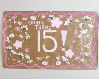 Custom Floral Birthday Banner – 36x59” Personalized Design