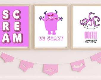 Pink Halloween Digital Art Prints – Girly Spooky Decor (Instant Download)