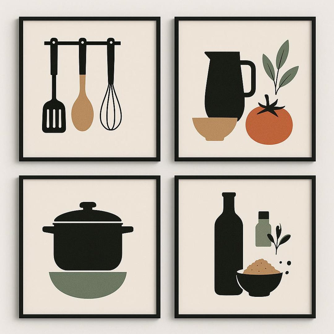 contemporary interior prints for kitchen wall art by... Neutral Kitchen Art Prints Set: Modern Minimalist Decor (digital Files ...