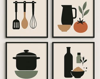 Neutral Kitchen Art Prints Set: Modern Minimalist Decor (Digital Files)