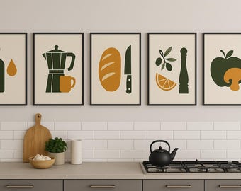 Neutral Kitchen Art Prints Set: Modern Minimalist Decor (Digital Files)