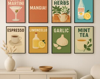 Italian Kitchen Decor Prints: Set of 8 Digital Art (Downloadable Files)