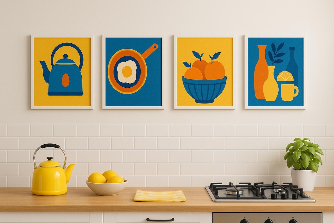 100 kitchen prints set, kitchen wall art, kitchen art,... Bright Kitchen Prints Set: Modern Dining Room Wall Art (digital Files ...