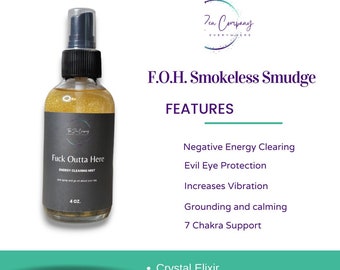 F.O.H Smokeless Smudge Sage Spray | Crystal Elixir | Be Gone| Smudge Spray | Aura Protection | Negative Energy Clearing