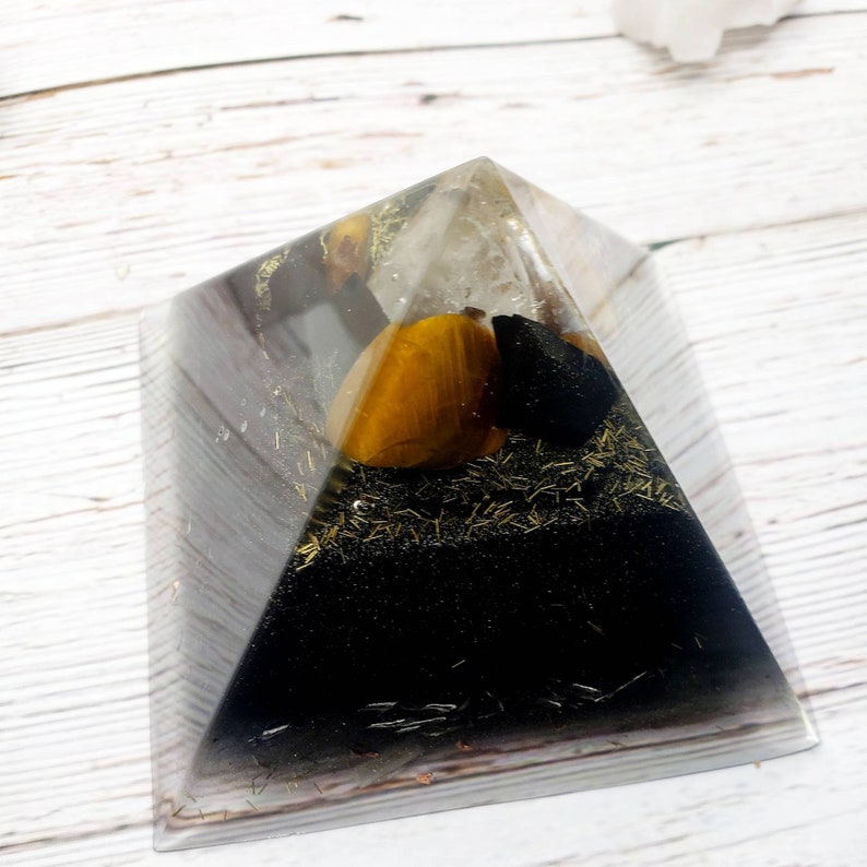 Orgone Pyramid  EMF Protection  Tigers Eye  Shungite  image 1