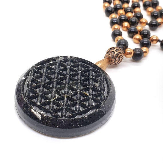 Orgone Pendant | 108 Mala Beads | Elite Shungite Beads | Flower of Life Pendant | Mala Necklace