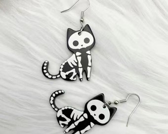 Orecchini a forma di gatto scheletro: gioielli spettrali per Halloween, orecchini a forma di gatto gotico, regalo inquietante e carino per gli appassionati di horror - Italia