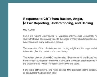 Short Essay-Response to "Critical Race Theory" --Instead Understanding, and Healing