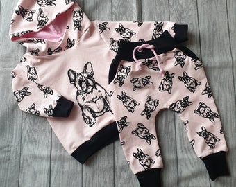 Baggypants und Hoodie Französische Bulldogge Rosa