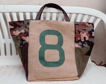 Sac cabas toile de jute et camouflage