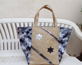 Sac Cabas toile de jute et tissu camouflage