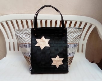 Sac cabas simili cuir et tissu