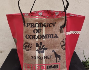 sac cabas toile de jute et simili rouge