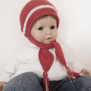 Cagoule bébé, cagoule bébé 12 mois 18 mois bonnet et écharpe en laine mérinos écologique rouge et écrue, cadeau accessoire bébé fait main image 4