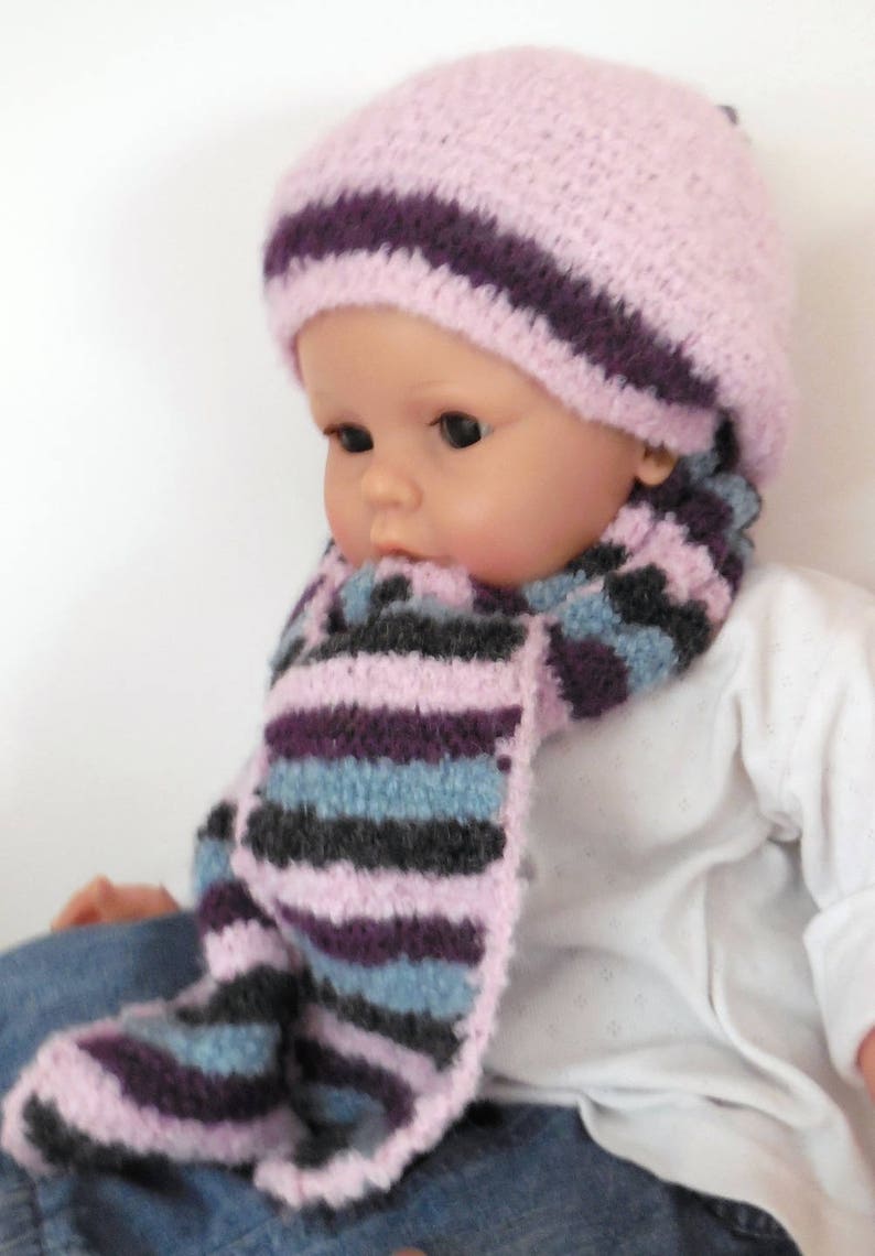 All accessories girl 4 years in ocean green plum pink alpaca wool and black hat and scarf for girl 3 years gift girl hand-made