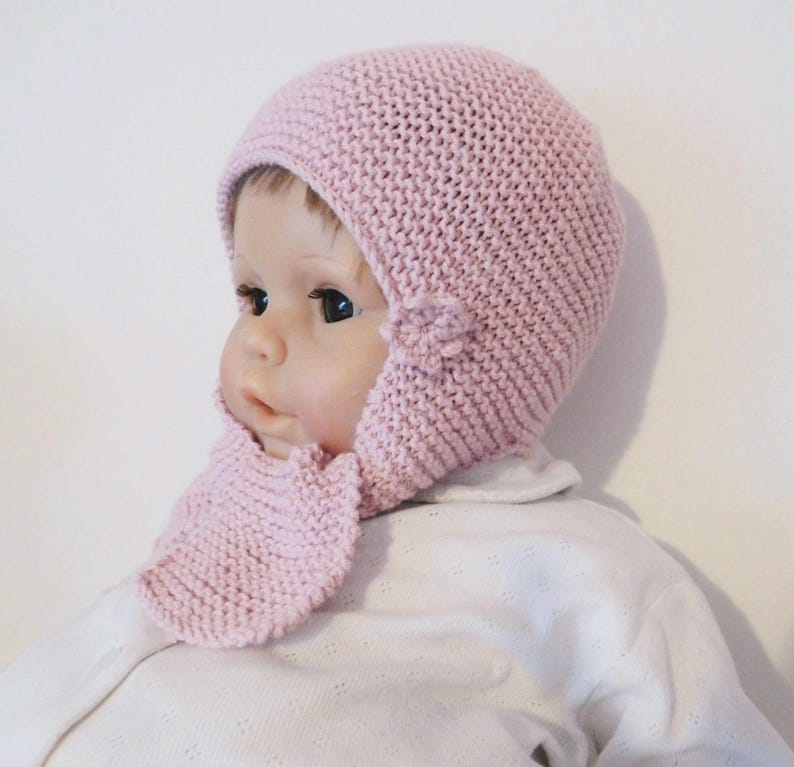 Cagoule bébé, bonnet écharpe bébé fille 6 mois 9 mois en laine mérinos et coton rose, cadeau bébé, vêtement bébé, accessoire bébé fait main image 3