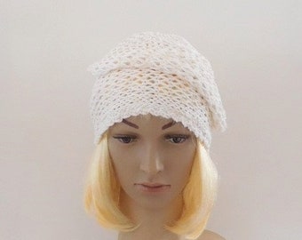 Bonnet femme, bonnet féminin blanc irisé en coton écologique blanc et soie irisée, chapeau femme fille, accessoire cadeau féminin fait main