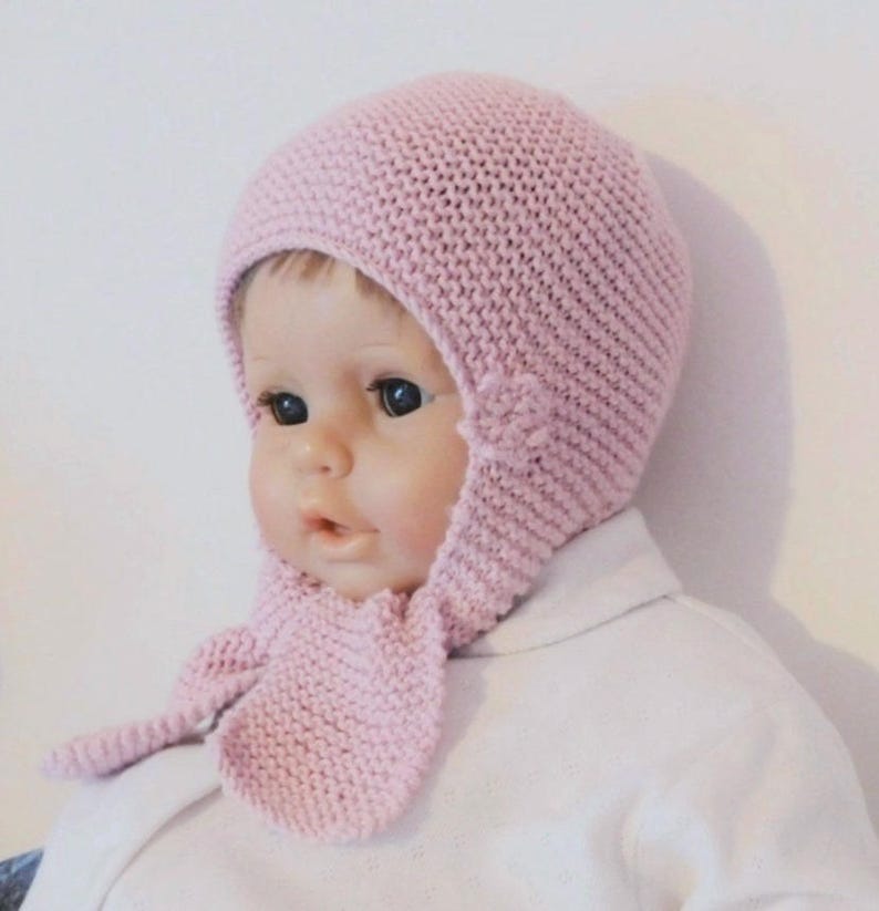 Cagoule bébé, bonnet écharpe bébé fille 6 mois 9 mois en laine mérinos et coton rose, cadeau bébé, vêtement bébé, accessoire bébé fait main image 4