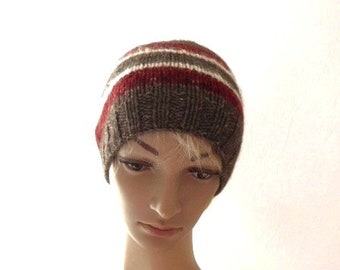 Bonnet unisexe, bonnet femme homme en laine de yack marron laine alpaga rouge laine mohair écrue, cadeau accessoire femme homme fait main