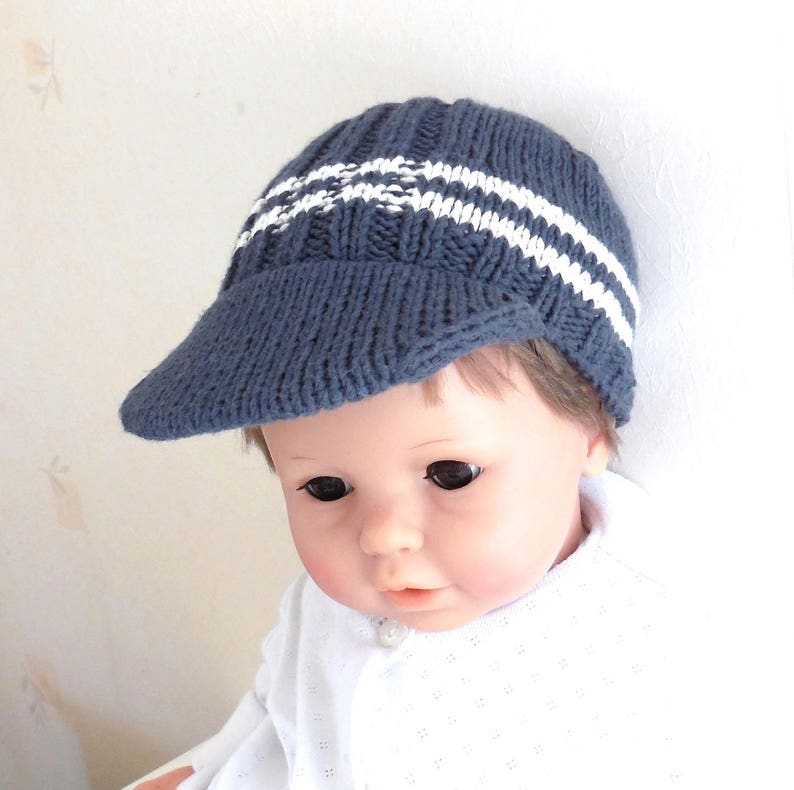 Casquette garçon, casquette garçon 18 mois en coton biologique bleu et écru, cadeau garçon, accessoire garçon, chapeau garçon fait main image 1