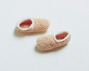 Chaussons bébé, chaussons bébé 6 mois en coton biologique orange et blanc, cadeau bébé, chaussures bébé, chaussons orange chiné fait main