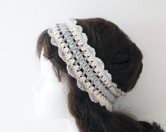 Diadema femenina, banda para el cabello para niñas adolescentes en algodón orgánico gris azul crudo, regalo accesorio de mujer adolescente hecho a mano