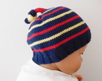 Bonnet bébé, bonnet bébé 9 mois à 18 mois en coton et laine mérinos, cadeau bébé, accessoire bébé, chapeau bébé fait main