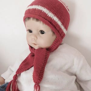 Cagoule bébé, cagoule bébé 12 mois 18 mois bonnet et écharpe en laine mérinos écologique rouge et écrue, cadeau accessoire bébé fait main image 3