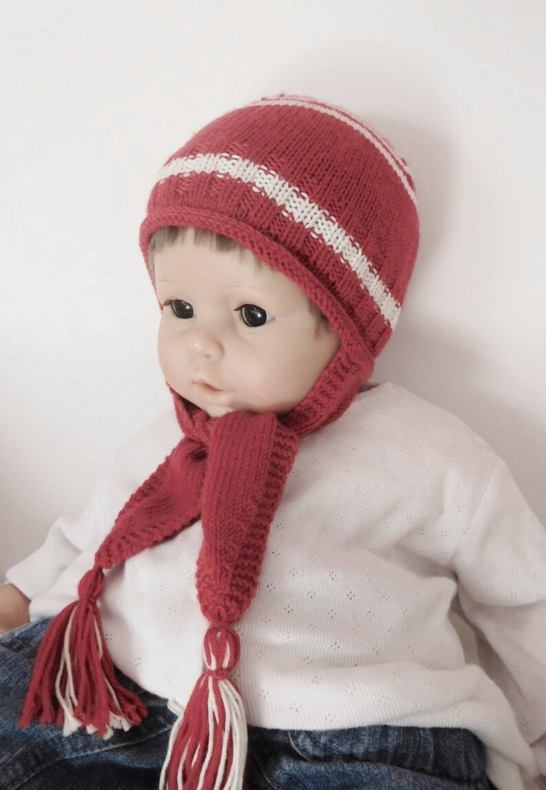 Cagoule bébé, cagoule bébé 12 mois 18 mois bonnet et écharpe en laine mérinos écologique rouge et écrue, cadeau accessoire bébé fait main image 3