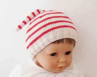 Bonnet bébé, bonnet bébé 9 mois à 18 mois en coton et laine mérinos naturel - rouge, cadeau bébé, accessoire bébé, chapeau bébé fait main