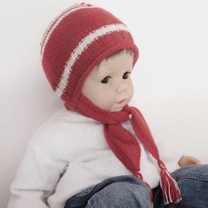 Cagoule bébé, cagoule bébé 12 mois 18 mois bonnet et écharpe en laine mérinos écologique rouge et écrue, cadeau accessoire bébé fait main image 1