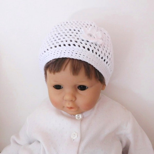 Bonnet bébé, bob d'été bébé fille 6 mois en coton biologique blanc, accessoire bébé fille, chapeau d'été bébé fille fait main