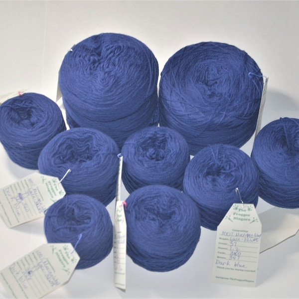 100% Merino Wool - Dark Blue Lace Weight Reclaimed Yarn