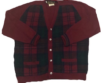 Vintage Red and Green Men's 100% Cashmere Corgi Cardigan - Hand Intarsia - Ultimate Dad Cardigan