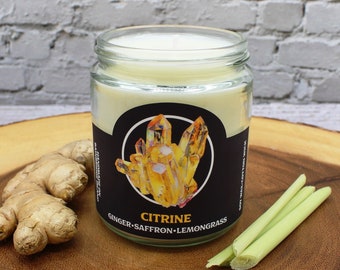 9 oz Soy Wax Candles - Crystal Collection - Citrine - Ginger, Lemongrass & Saffron - 40+ Hours