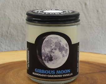 GIBBOUS MOON Candle 9oz Mahogany, Oakmoss, Vanilla (Free US Shipping)