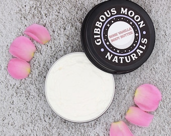 Rose & Vanilla Whipped Shea Body Butter Moisturizing Lotion 2oz or 4oz Tins