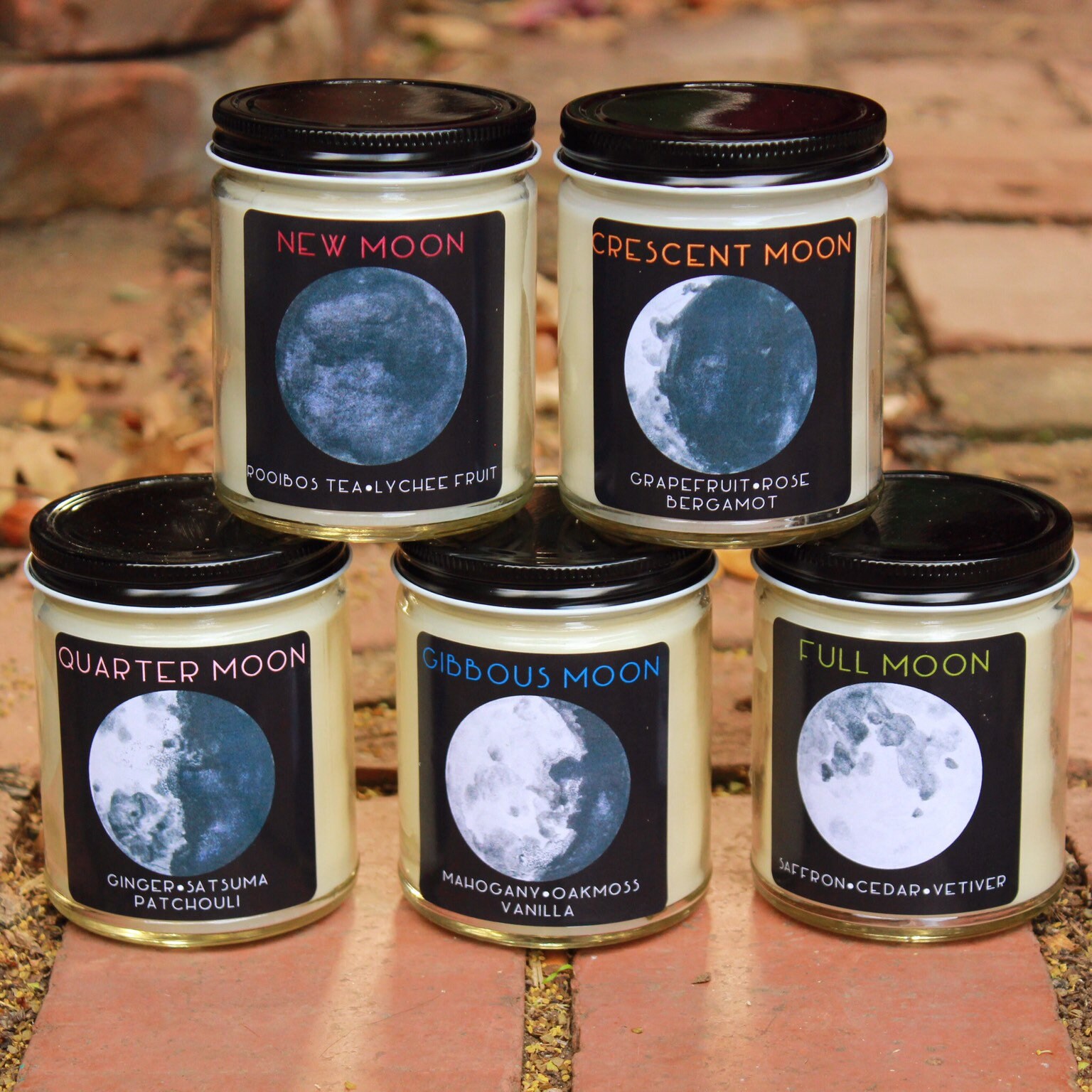 Set of 5 Large 9oz Moon Phase Soy Candles (FREE US SHIPPING)