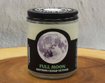 FULL MOON Soy Candle 9oz Saffron, Cedar, Vetiver (Free US Shipping)