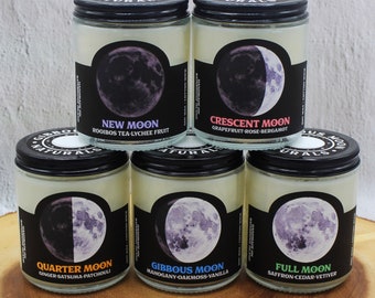 Set of 5 Large 9oz Moon Phase Soy Candles (FREE US SHIPPING)