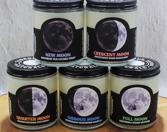 Set of 5 Large 9oz Moon Phase Soy Candles (FREE US SHIPPING)