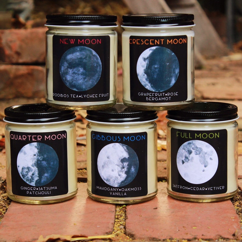 Set of 5 Large 9oz Moon Phase Soy Candles FREE US SHIPPING Etsy